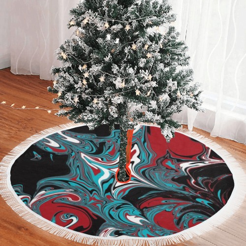 Dark Wave of Colors Thick Fringe Christmas Tree Skirt 60"x60"