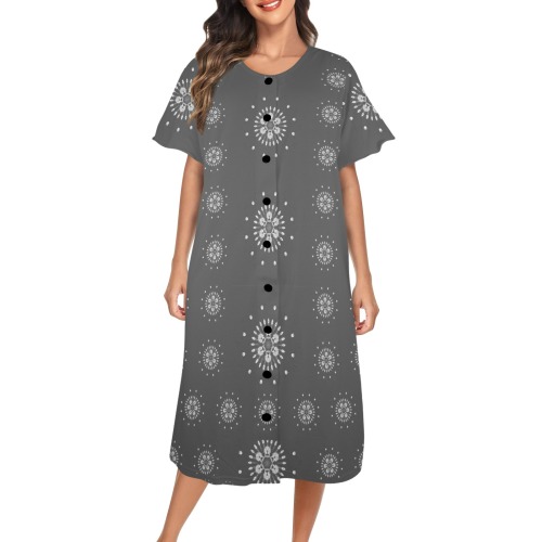 shanti mandala flowers 17 Women's Button Front House Dress