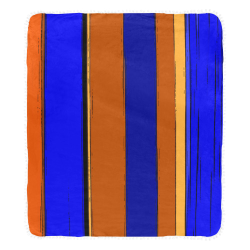 Abstract Blue And Orange 930 Pom Pom Fringe Blanket 60"x80"