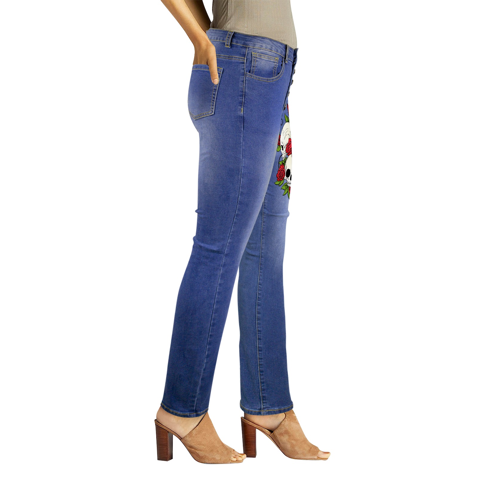 Skully Rose Colorado Royal Women's Jeans (Front&Back Printing)