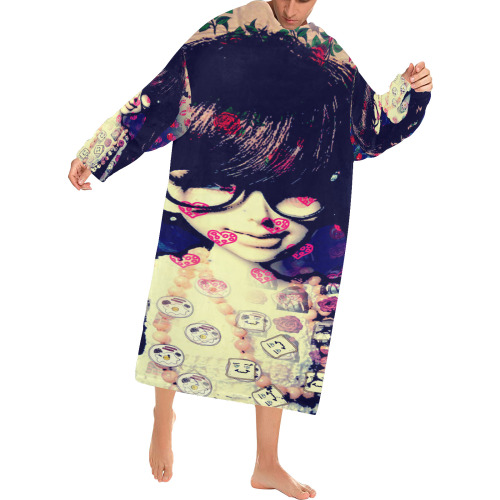 retro girl Blanket Robe with Sleeves for Adults