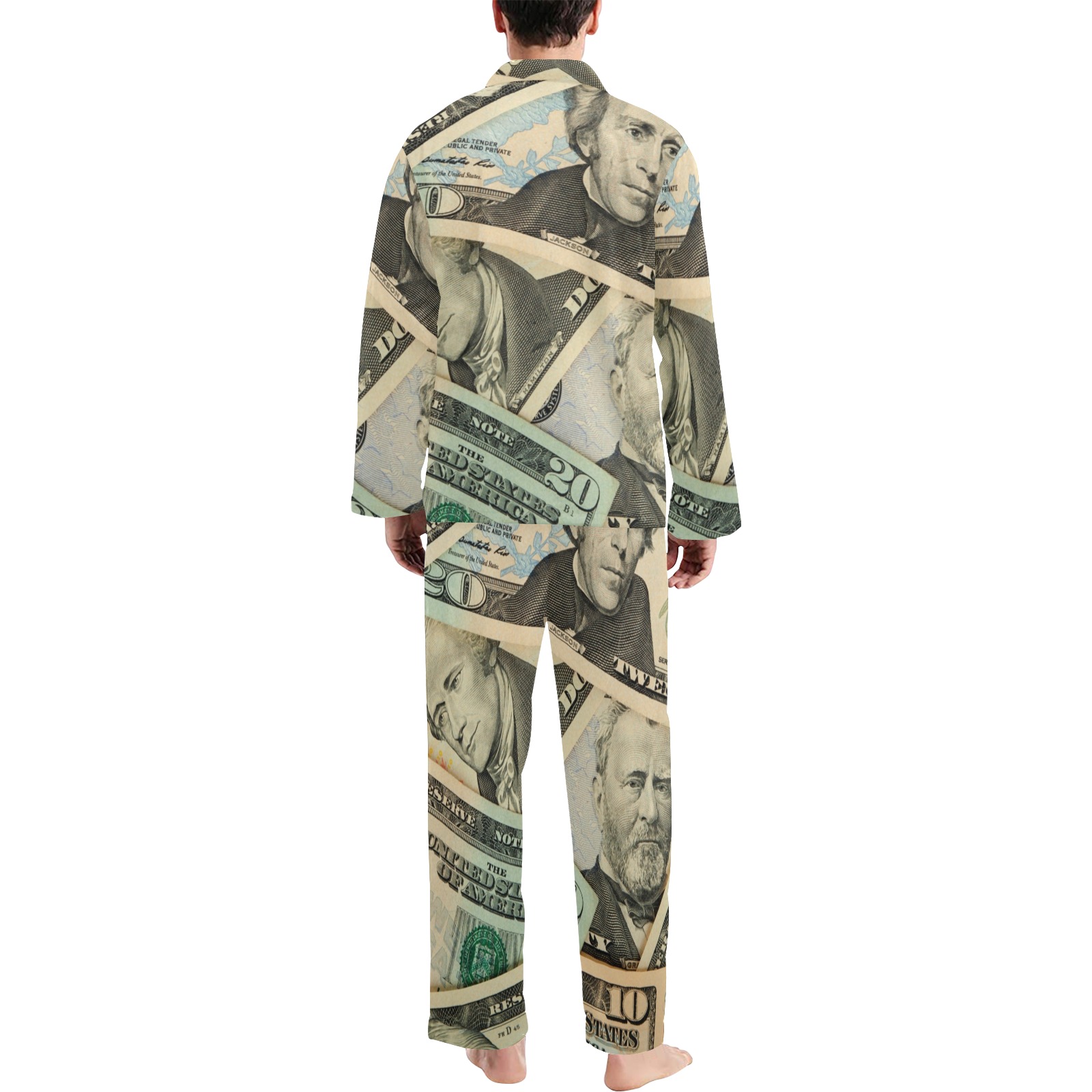 US PAPER CURRENCY Men's V-Neck Long Pajama Set