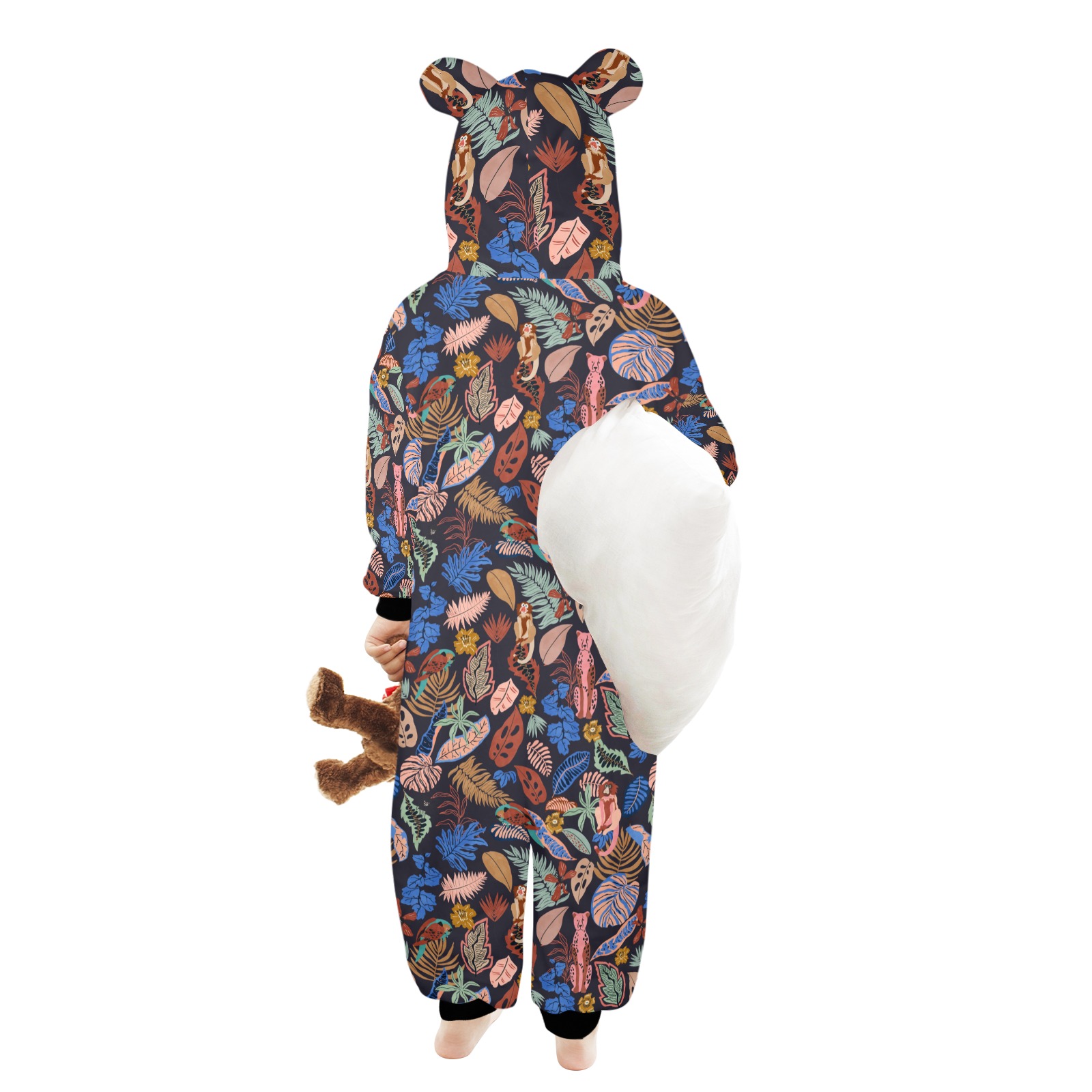 Modern colorful dark jungle 01 One-Piece Zip up Hooded Pajamas for Little Kids