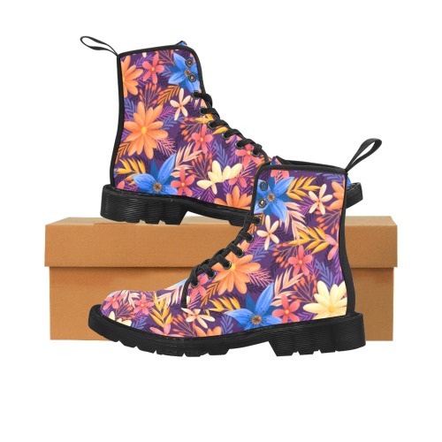 Beautiful Floral Martin Boots for Women (Black) (Model 1203H)