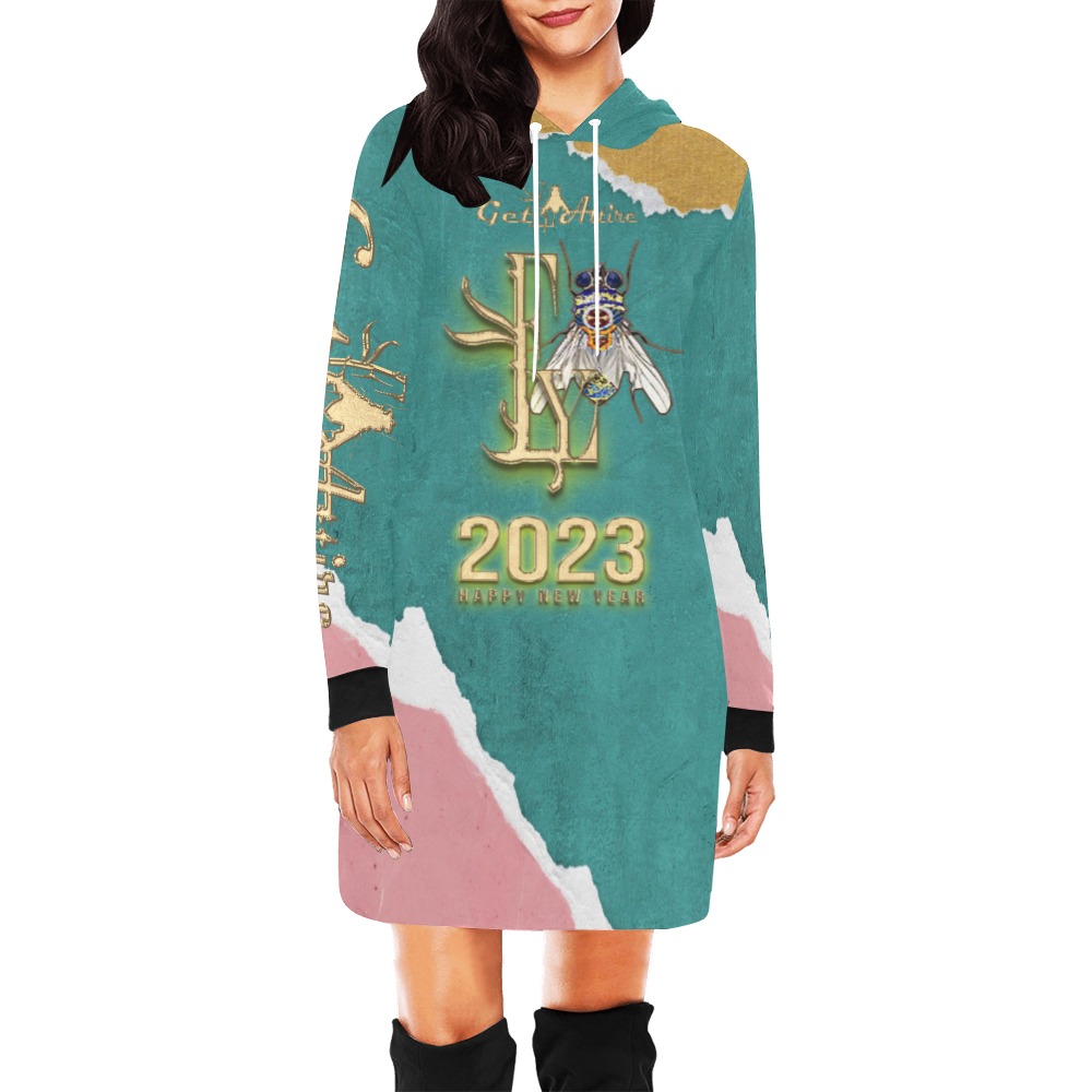 Fly Wear Happy New Year 2023 Collectable Fly All Over Print Hoodie Mini Dress (Model H27)