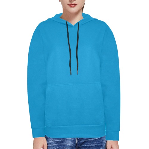 Blue Turquoise Women's Long Sleeve Fleece Hoodie (Model H55)