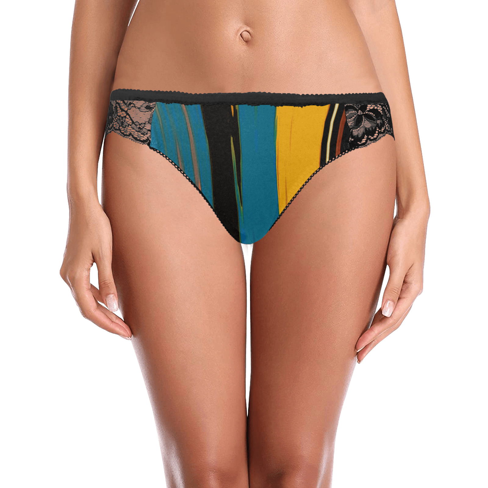 Black Turquoise And Orange Go! Abstract Art Women's Lace Panty (Model L41)