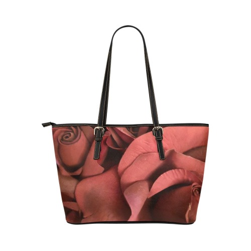 red roses Leather Tote Bag/Small (Model 1651)