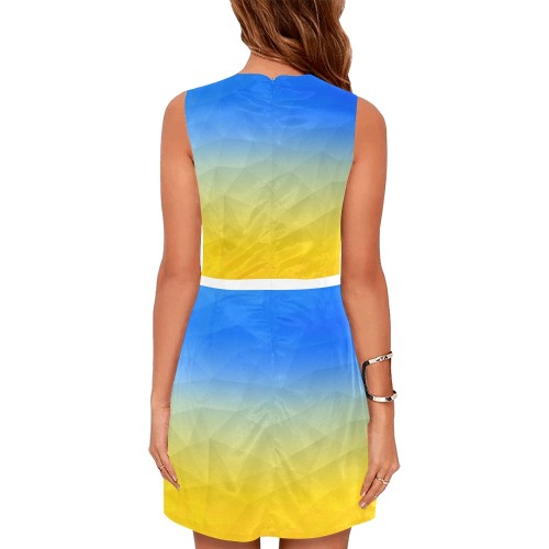 Ukraine yellow blue geometric mesh pattern Eos Women's Sleeveless Dress (Model D01)