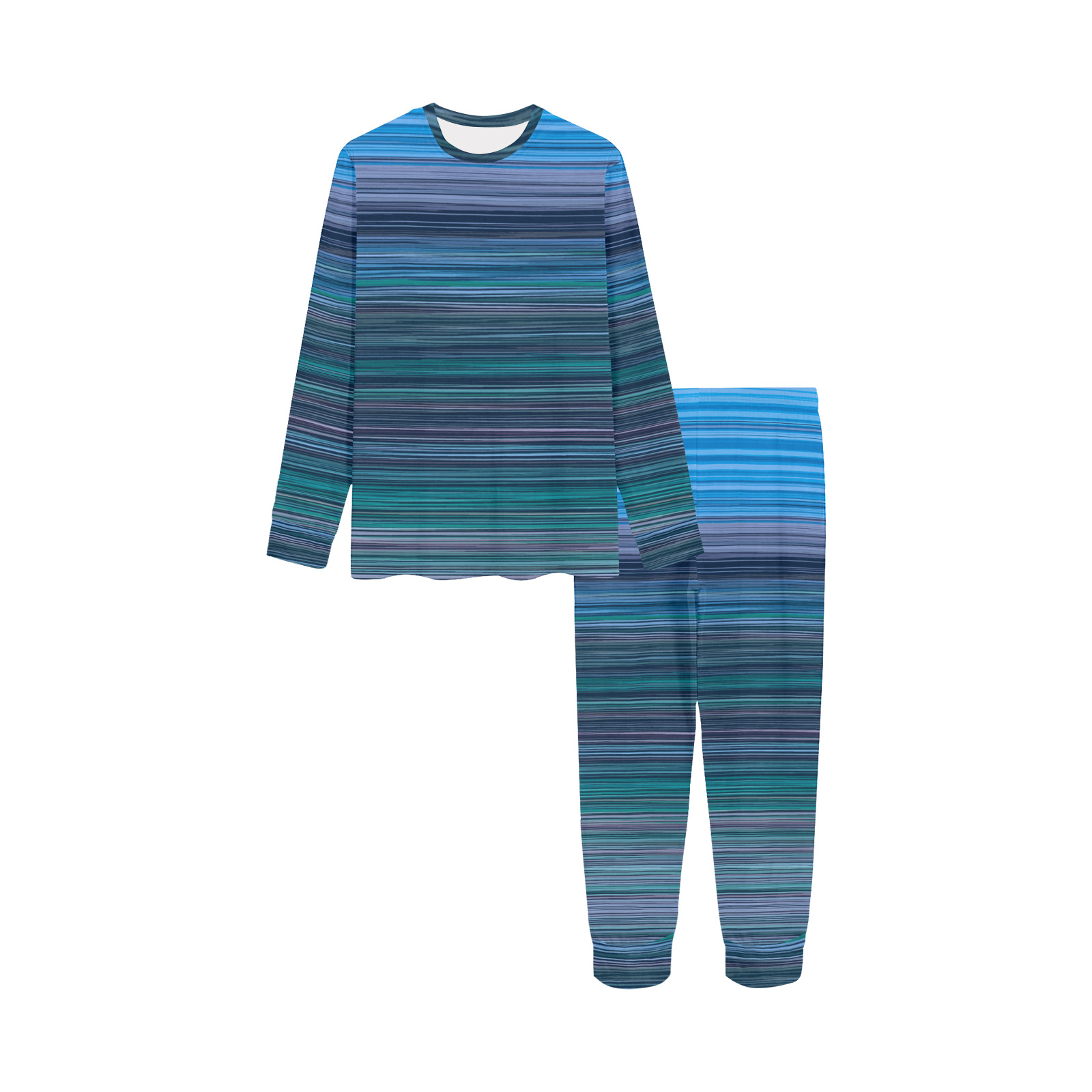 Abstract Blue Horizontal Stripes Kids' All Over Print Pajama Set