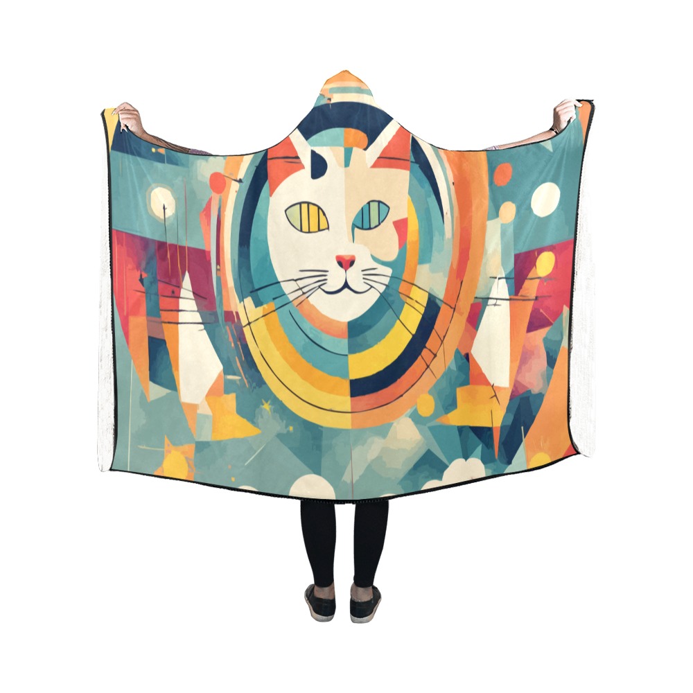 Magical cat face. Rings and circles abstract art. Hooded Blanket 50''x40''
