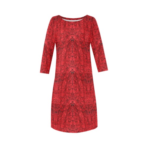 red roses Rhea Loose Round Neck Dress(Model D22)