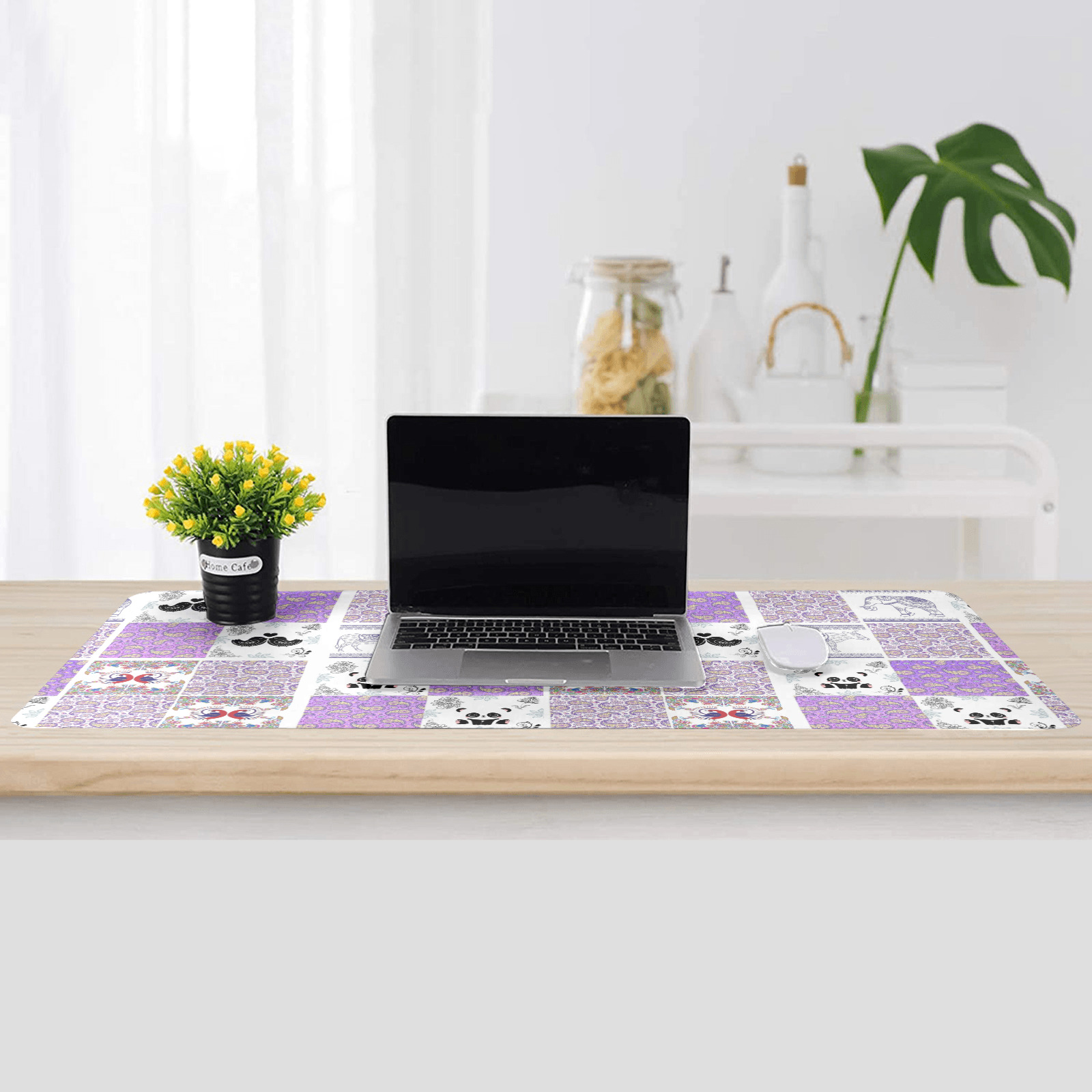 Purple Paisley Birds and Animals Patchwork Design Gaming Mousepad (35"x16")
