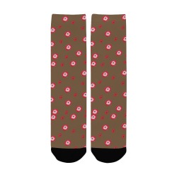 red flowers brown Custom Socks for Women