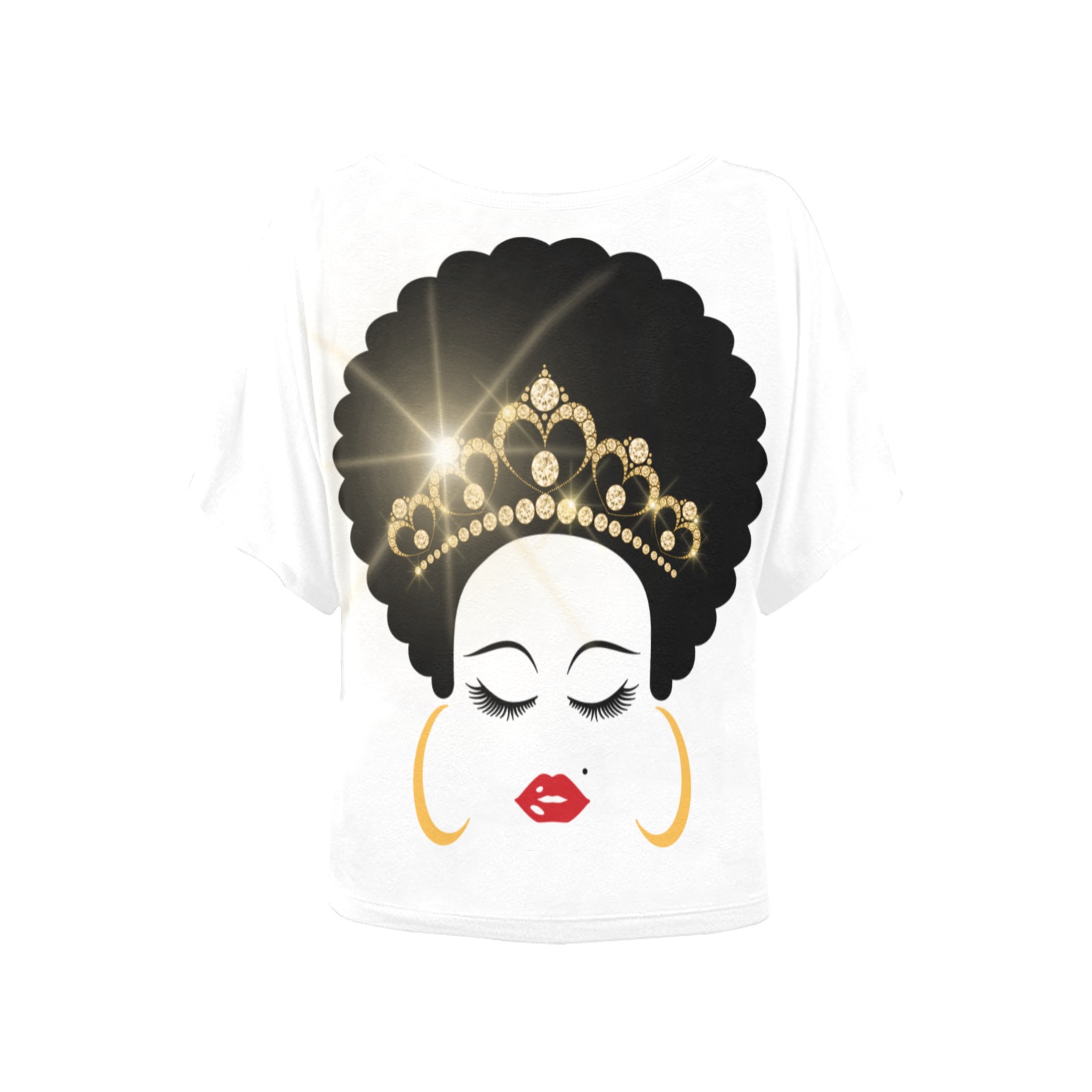 FD's Black is Beautiful Collection- Black Woman With a Gold Crown Women's Batwing-Sleeved Blouse T shirt (Model T44)