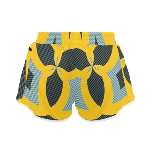 Blue Yellow Distorted Diamonds Women's Sports Shorts (Model L61)