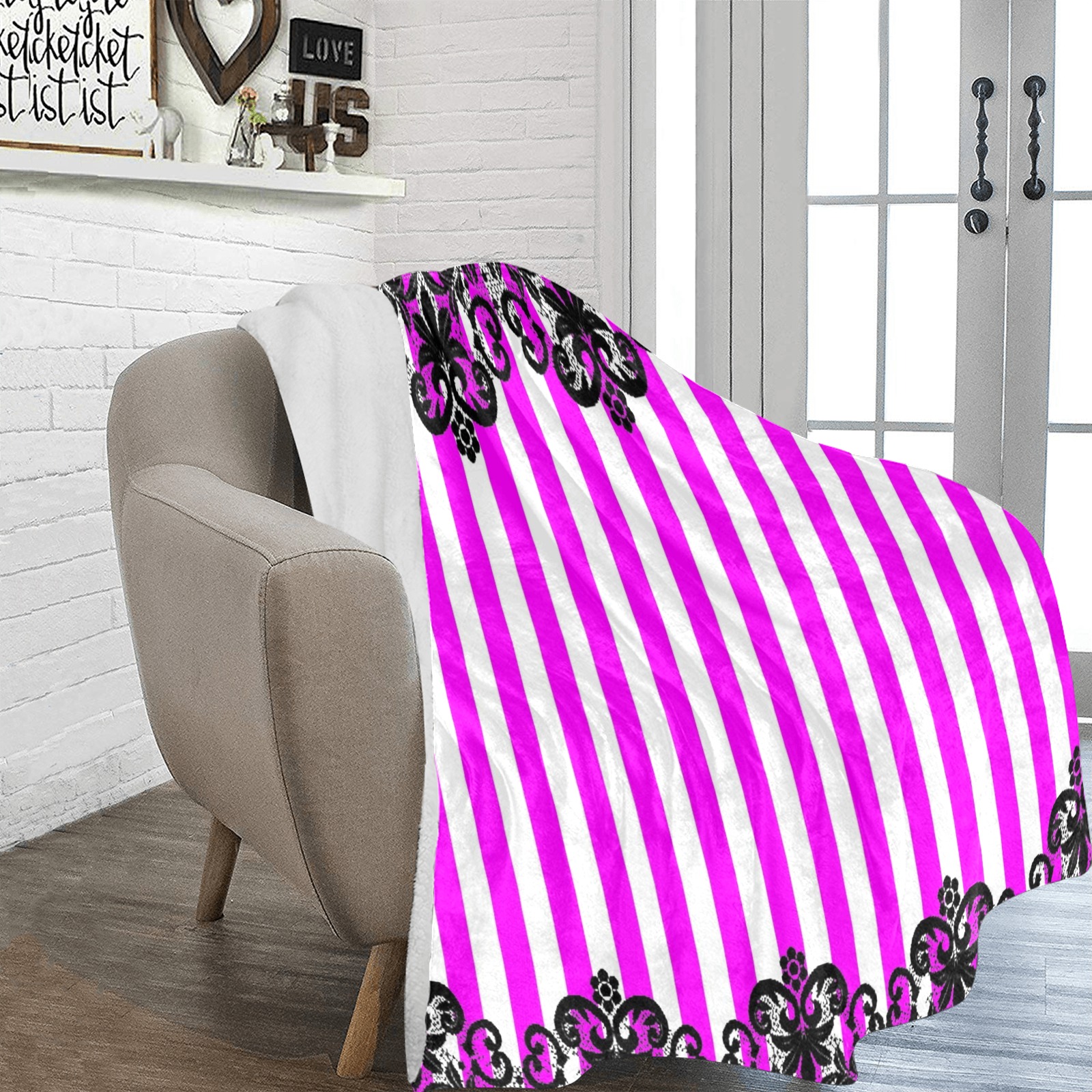 VSPinkStripeLaceIII2015 Ultra-Soft Micro Fleece Blanket 70''x80''