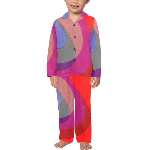 Red Abstract 714 Little Boys' V-Neck Long Pajama Set (Sets 02)
