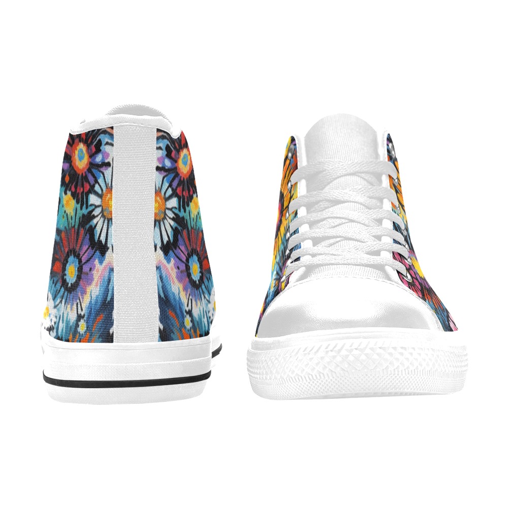 Floral fantasy of flaming skies and daisy flowers. Women's Classic High Top Canvas Shoes (Model 017)