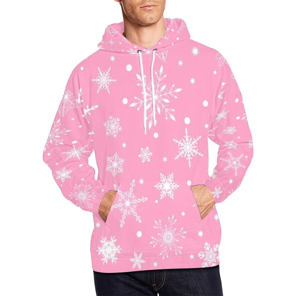 Snowflakes Pink All Over Print Hoodie for Men (USA Size) (Model H13)