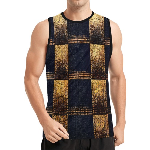 check pattern, gold and black All Over Print Basketball Jersey