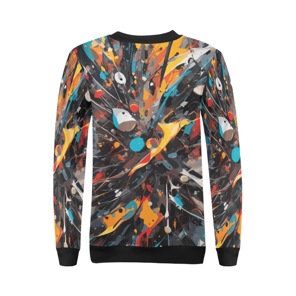Art of yellow, blue, gray, red paint on white All Over Print Crewneck Sweatshirt for Women (Model H18)