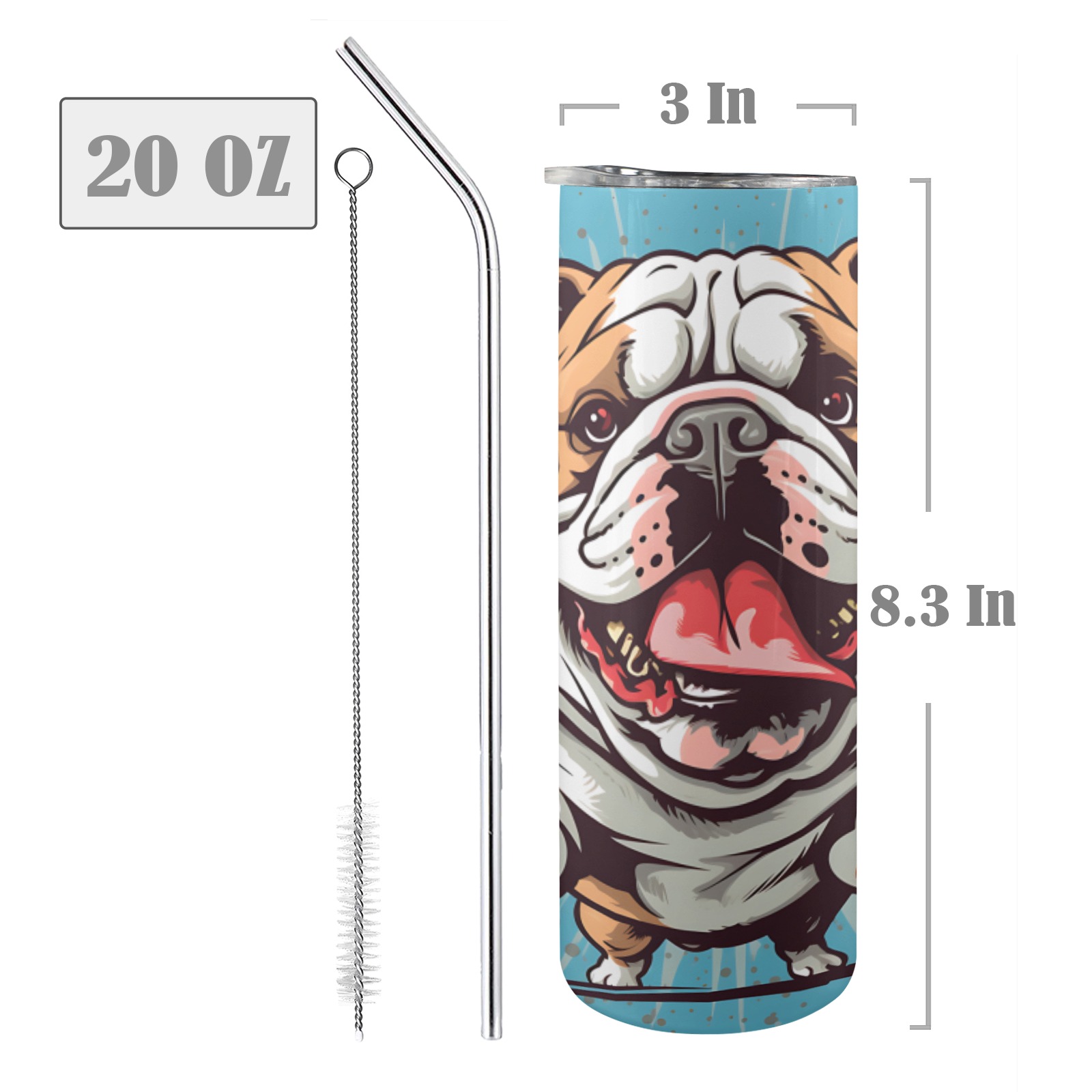 Bulldog Pop Art 20oz Tall Skinny Tumbler with Lid and Straw