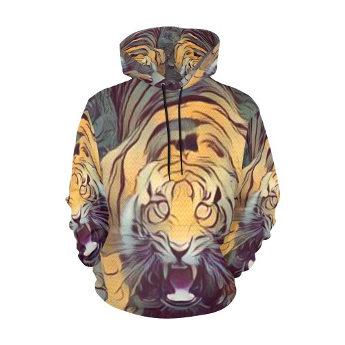 Tiger Color Painted Looking Up All Over Print Hoodie for Men (USA Size) (Model H13)
