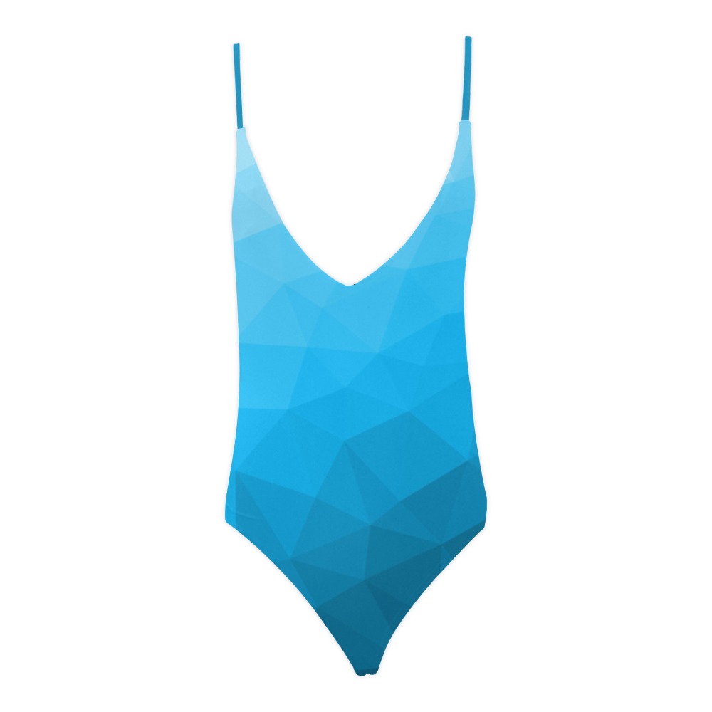 Cyan gradient geometric mesh pattern Sexy Lacing Backless One-Piece Swimsuit (Model S10)