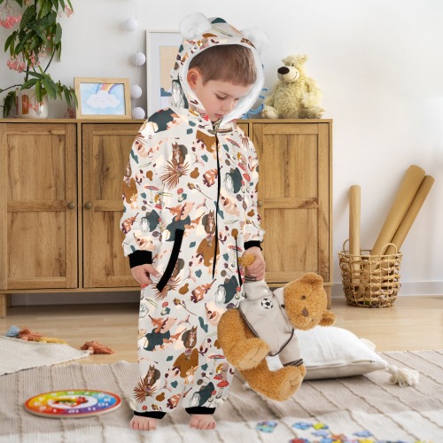 Autumn nature abstract 87Z4 One-Piece Zip up Hooded Pajamas for Little Kids