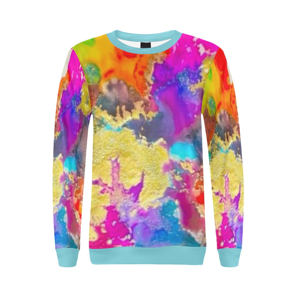 colors- sky blue collar and cuff All Over Print Crewneck Sweatshirt for Women (Model H18)