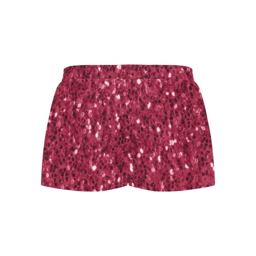 Magenta dark pink red faux sparkles glitter Women's Pajama Shorts