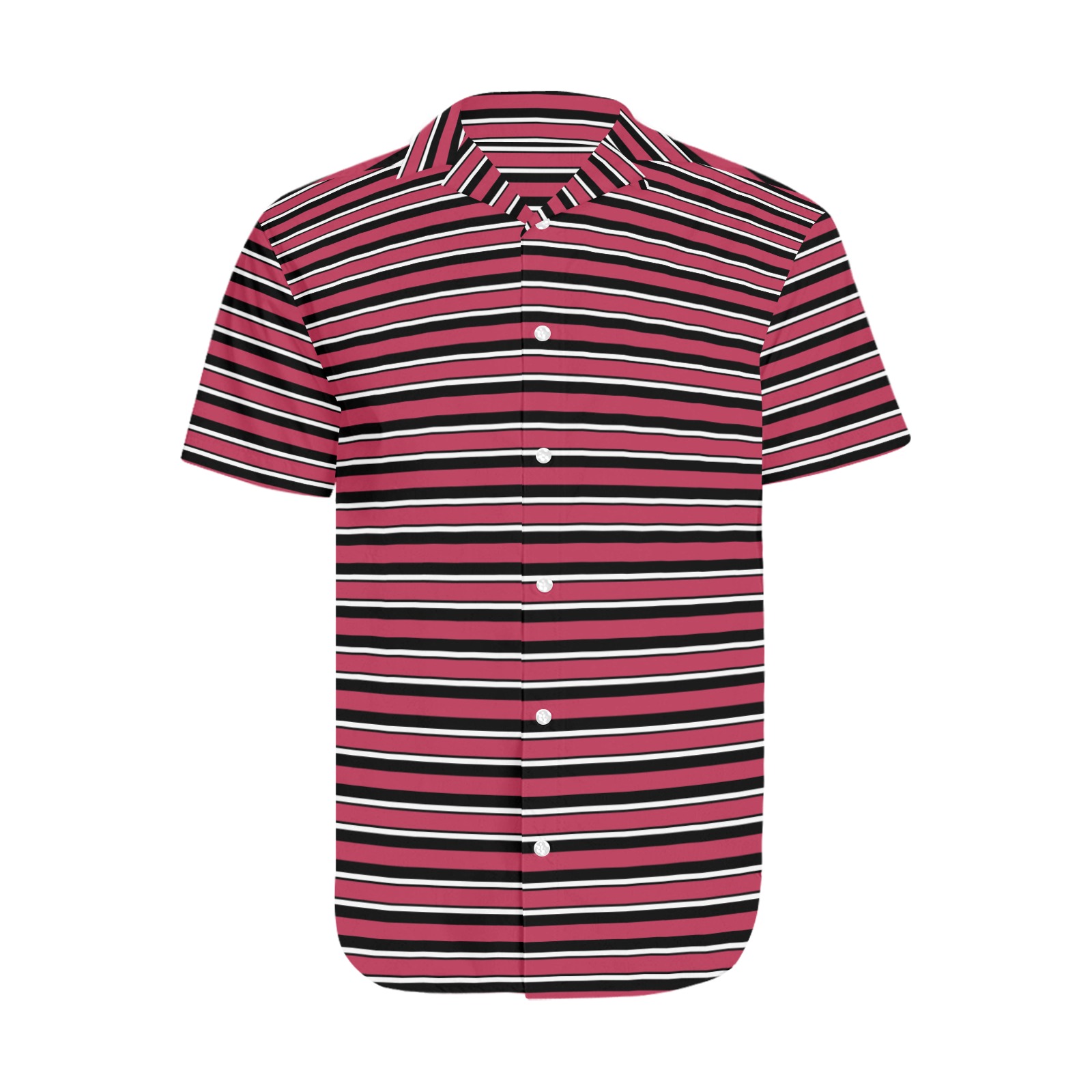 Magenta, Black and White Stripes Men's Short Sleeve Shirt with Lapel Collar (Model T54)