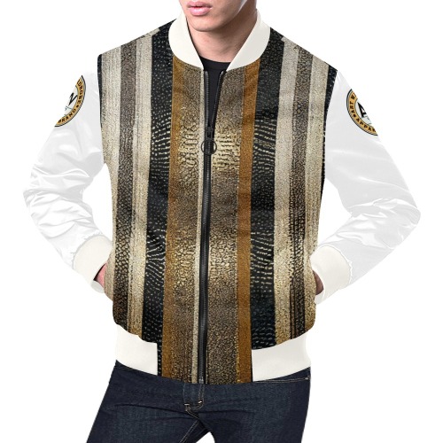 vertical striped pattern, gold, brown and silver All Over Print Bomber Jacket for Men (Model H19)