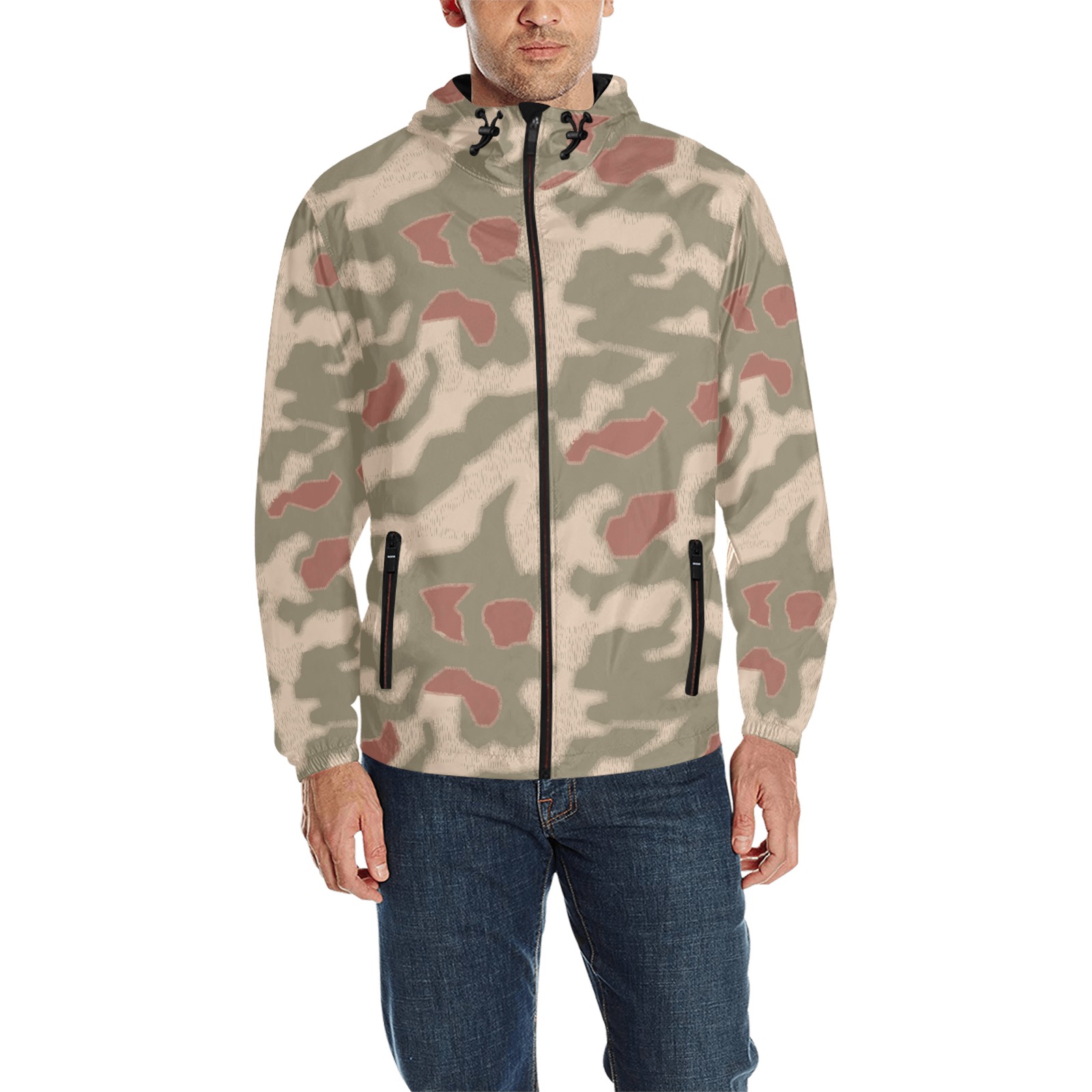 German WWII Sumpfmuster 44 Camouflage All Over Print Quilted Windbreaker for Men (Model H35)