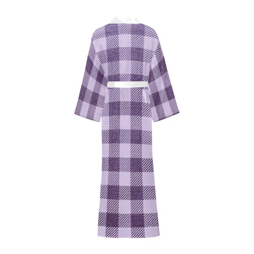 Pastel Purple Plaid Long Kimono Robe