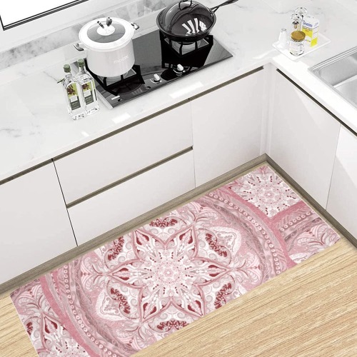embroidery-pale pink and gray Kitchen Mat 48"x17"