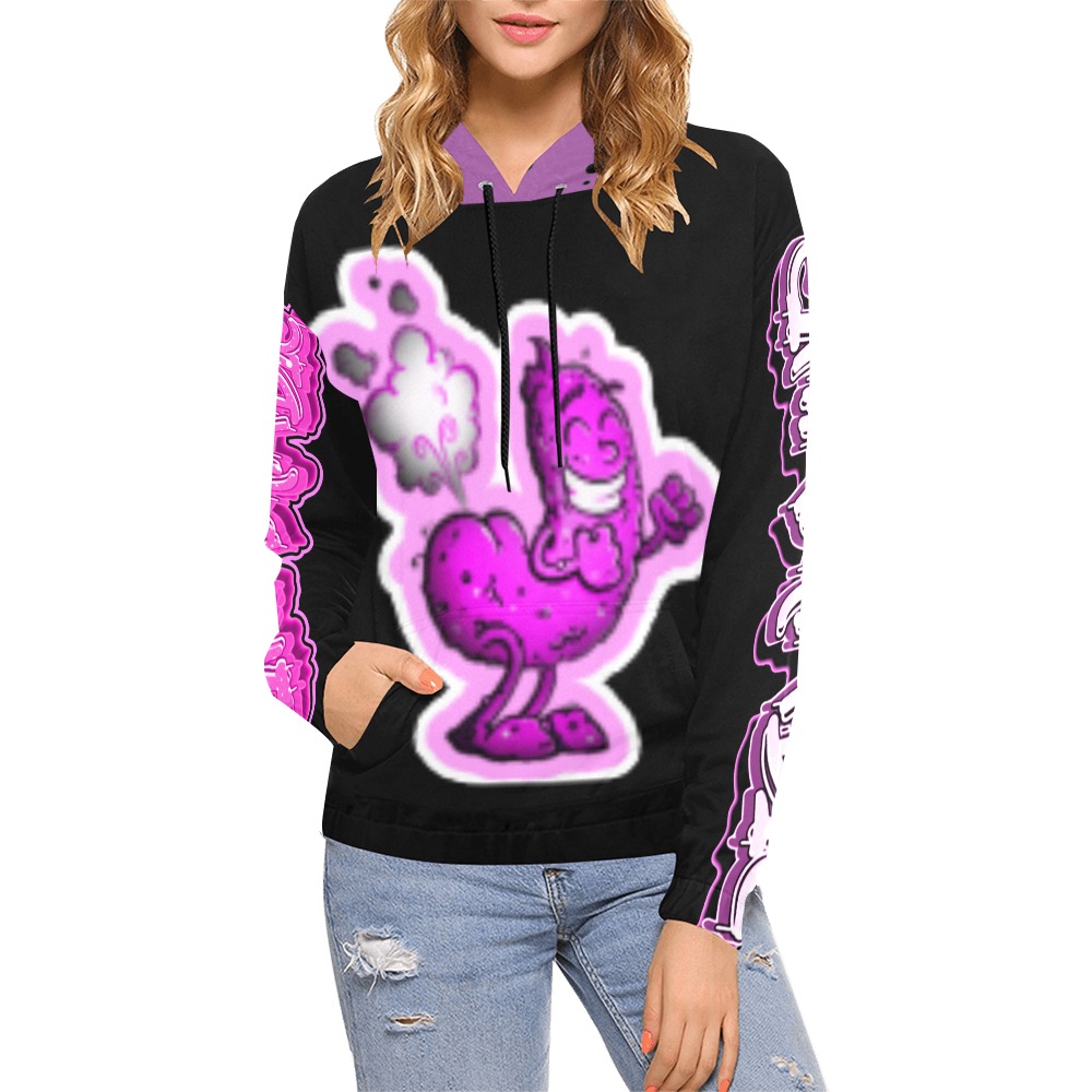 CINAMADIC POOTY PINK & BLACK All Over Print Hoodie for Women (USA Size) (Model H13)