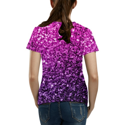 Purple Pink Ombre glitters faux sparkles glamorous bling fashion for her All Over Print T-Shirt for Women (USA Size) (Model T40)