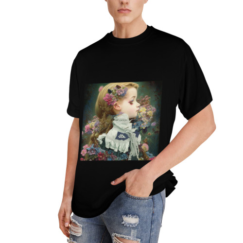 victorian blonde girl with flowers Men's Glow in the Dark T-shirt (Front Printing)