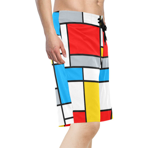 Mondrian Style Color Composition Geometric Retro Art Men's All Over Print Board Shorts (Model L16)