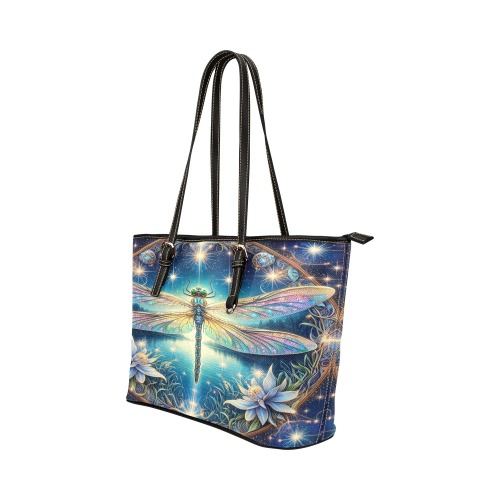 Dragonfly Sparkle Leather Tote Bag/Small (Model 1651)