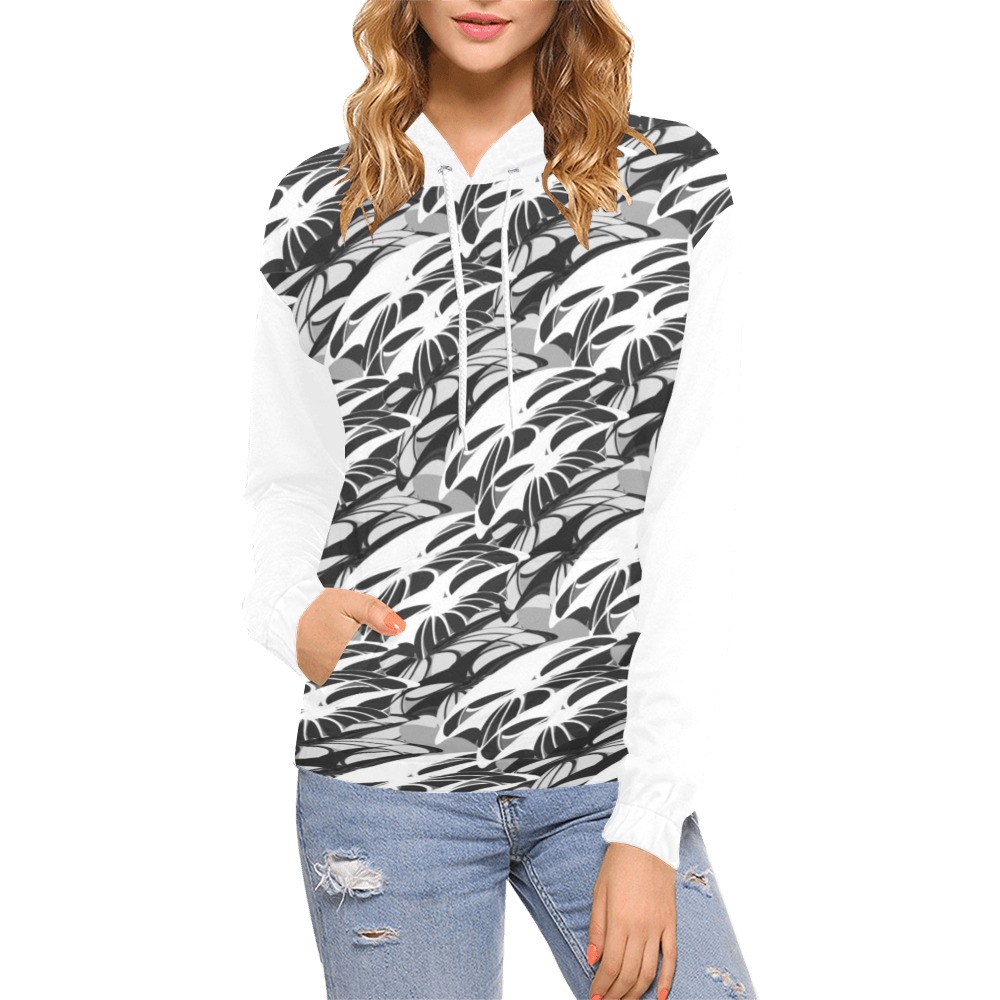 Alien Troops Pattern - White Sleeves All Over Print Hoodie for Women (USA Size) (Model H13)