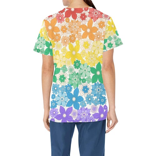 Rainbow Floral All Over Print Scrub Top