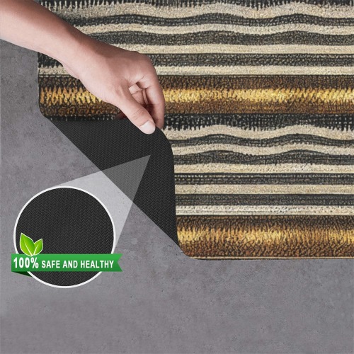 gold, silver and black striped pattern Doormat 24"x16" (Black Base)