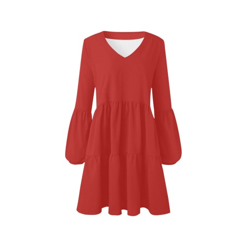 Red V-Neck Loose Fit Dress (Model D62)