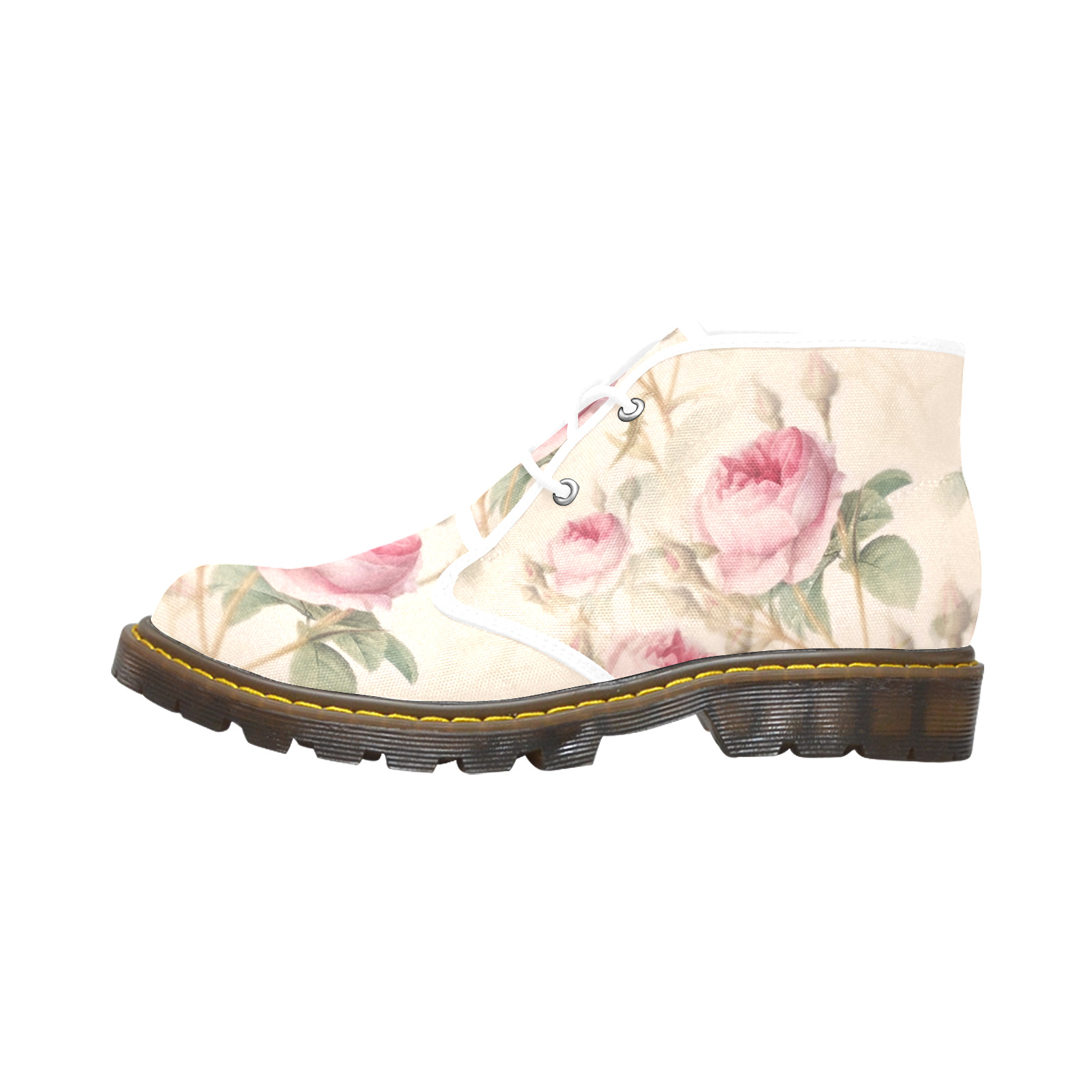 Vintage Pink Rose Garden Pattern Women's Canvas Chukka Boots (Model 2402-1)