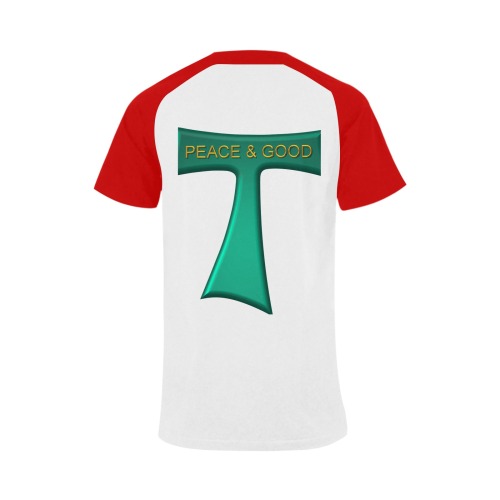Franciscan Tau Cross Peace and Good Green Steel Metallic Men's Raglan T-shirt (USA Size) (Model T11)