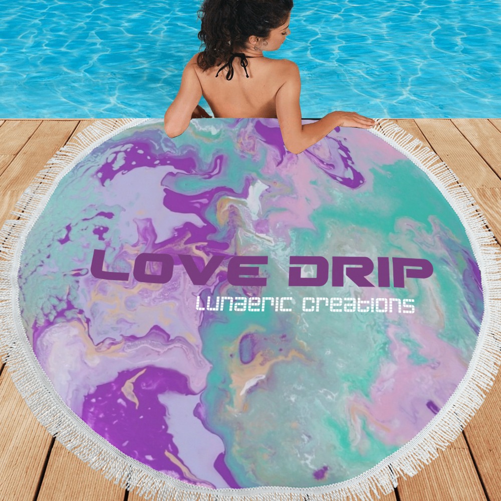 Love Drip Beach Blanket #3 Circular Beach Shawl 59"x 59"