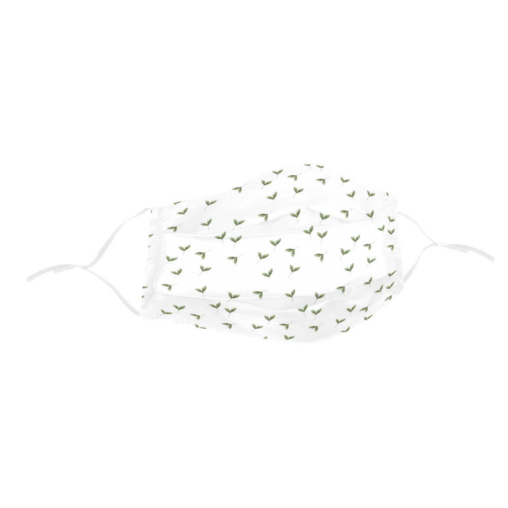 Hand drawn watercolor simple leaves Pleated Mouth Mask with Drawstring (Model M06)